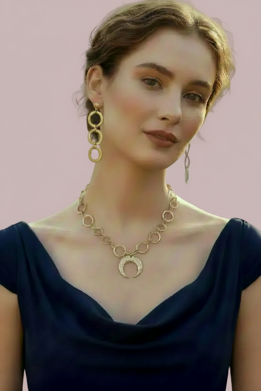 Navy dress gold jewelry