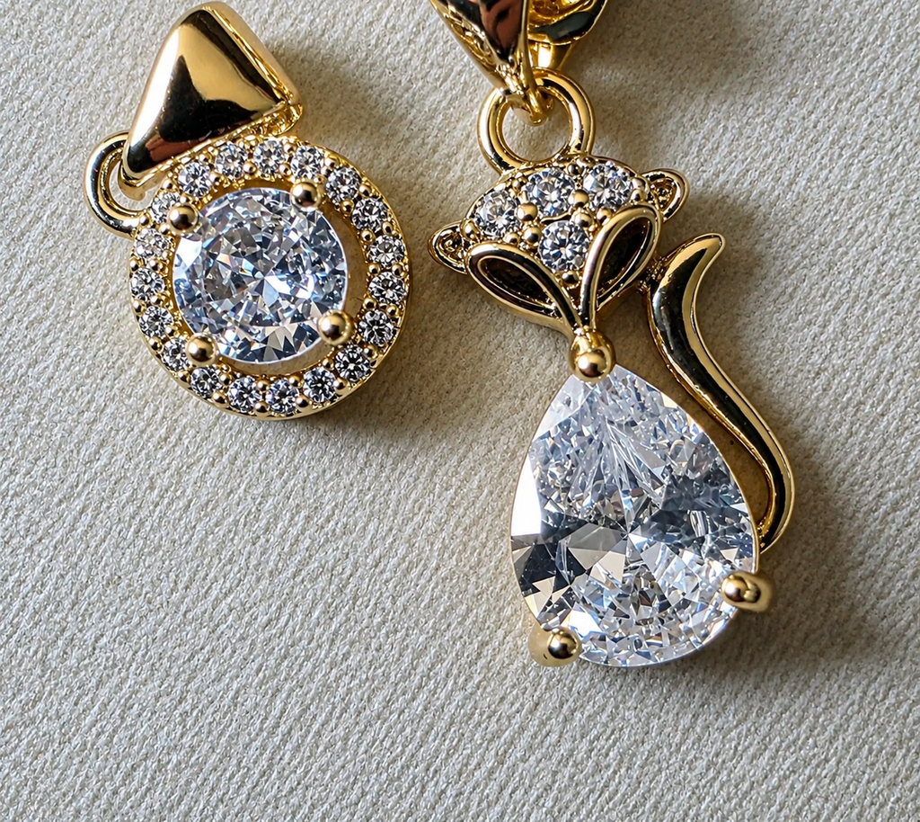 Layered Crystal Pendant Necklace Set