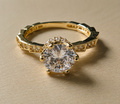 Elegant Gold Solitaire Ring with Pavé Band-Size 7