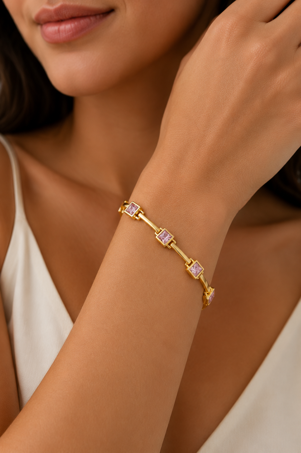 Pink Crystal Station Bracelet – Closing Sale