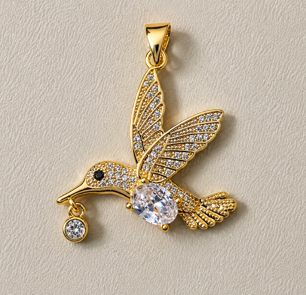 Hummingbird Pendant / Nature Inspired Statement Jewelry 1.35"- 14K Gold-Filled