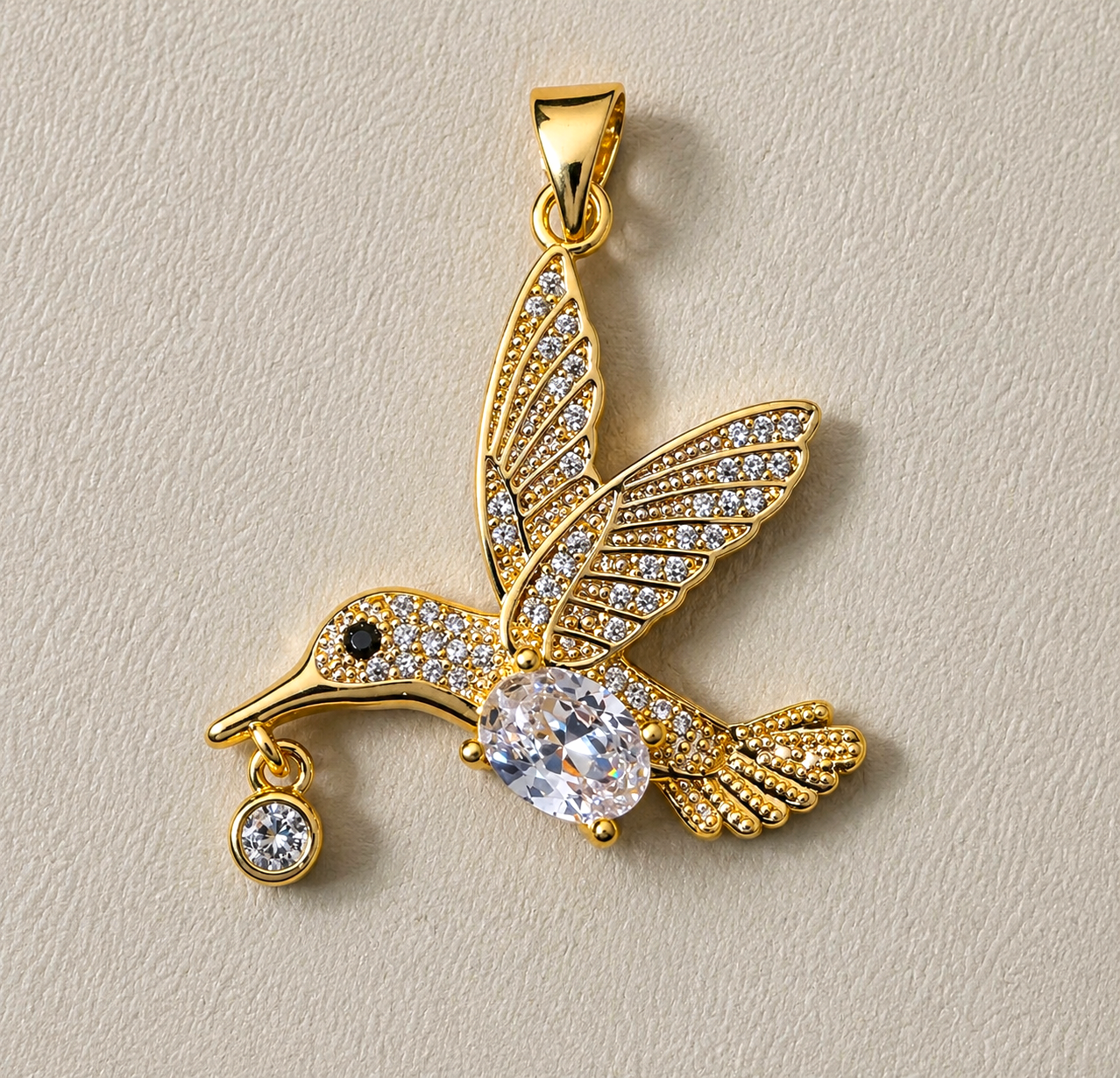 Hummingbird Pendant / Nature Inspired Statement Jewelry 1.35"- 14K Gold-Filled