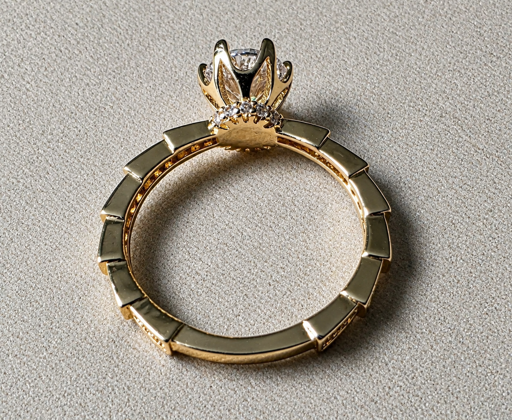 Elegant Gold Solitaire Ring with Pavé Band-Size 7