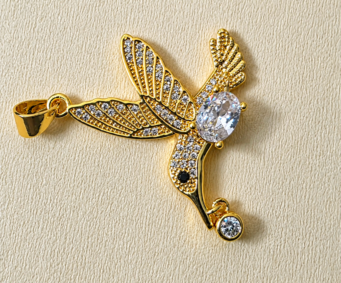Hummingbird Pendant / Nature Inspired Statement Jewelry 1.35"- 14K Gold-Filled