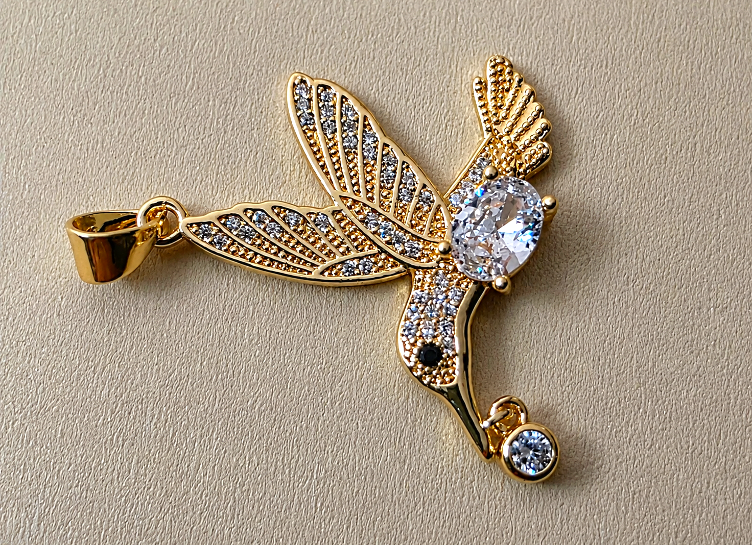 Hummingbird Pendant / Nature Inspired Statement Jewelry 1.35"- 14K Gold-Filled